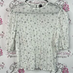 Dazy blouse pleated flowers bubble sleeve Floral White Blouse